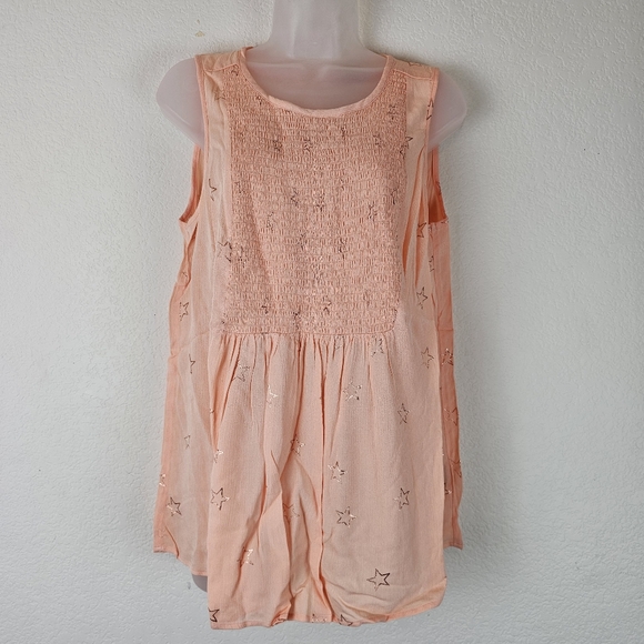 Torrid Peach Star Print Gauze Tank Top Smocked Size 00 (L) NWT - Picture 5 of 14